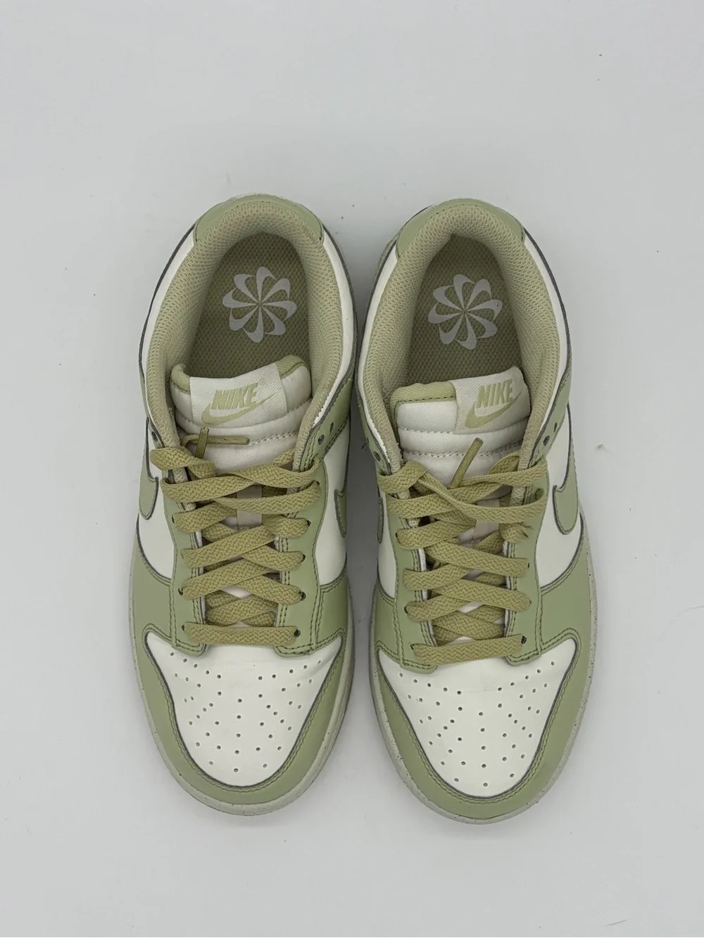 Nike Dunk Low-Top Sneakers in Sage Green and White Women’s 7